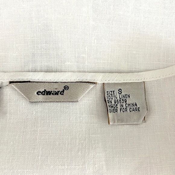 EDWARD Irish Linen White Embroidered Top Blouse Tunic 3/4 Sleeves Tie Neck sz S - Picture 11 of 13